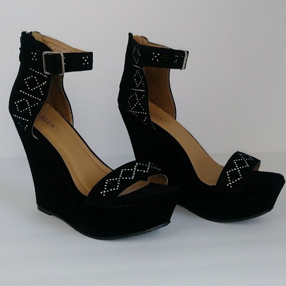 black embellished wedges